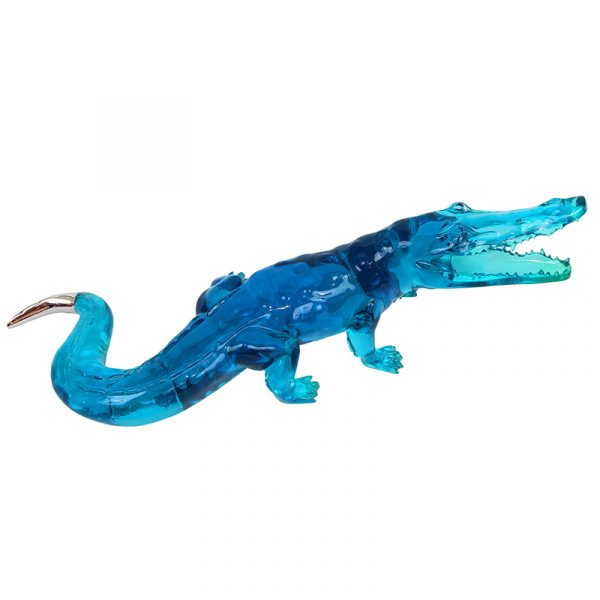1H908002 Crocodile Sculpture Resin Plated Chrome Blue
