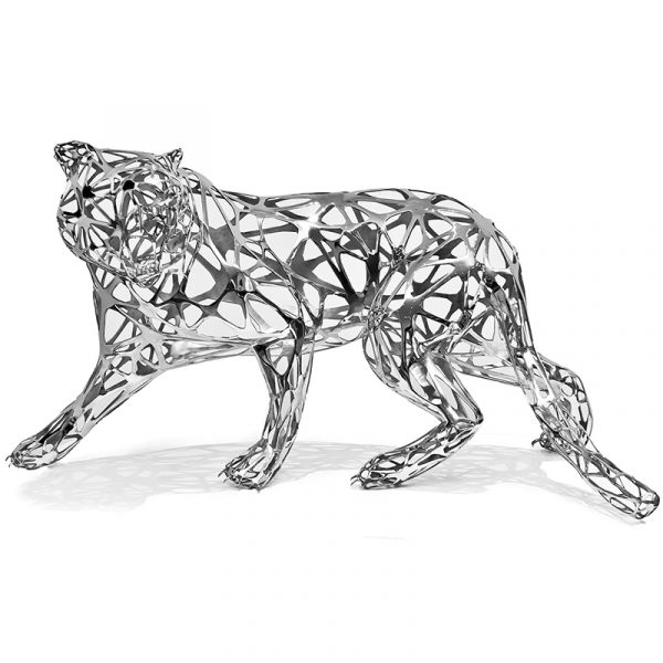 Stainless Steel Metal Tiger Sculpture Silver