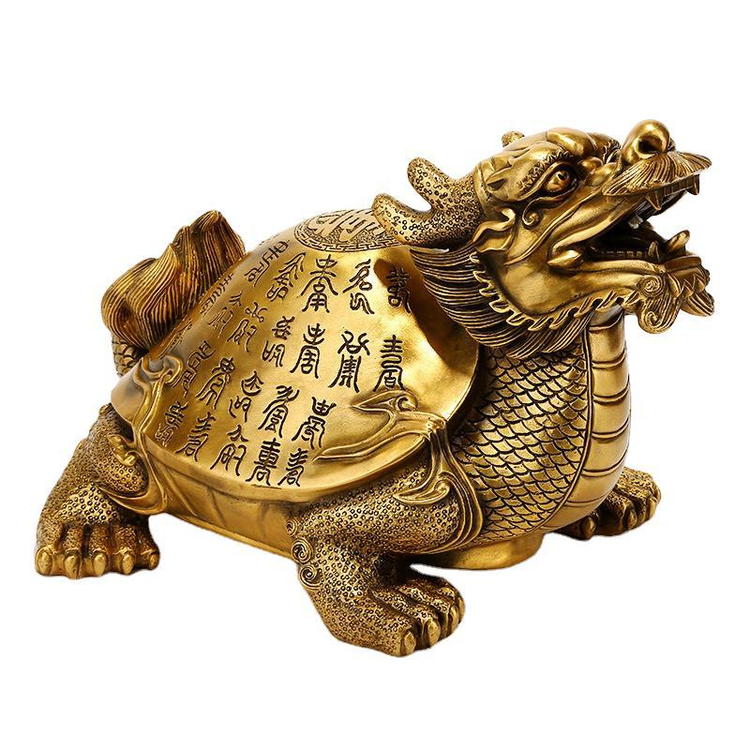Wakauto Estatua de Tortuga de Latón Feng Shui Tortuga de Oro Figuras de Colección Escritorio Riqueza Escultura Animal para Jardín Interior Al Aire Libre