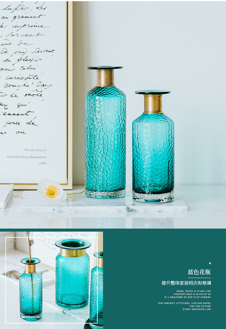 1JC21042 Blue Glass Flower Vase Home Decor (10)