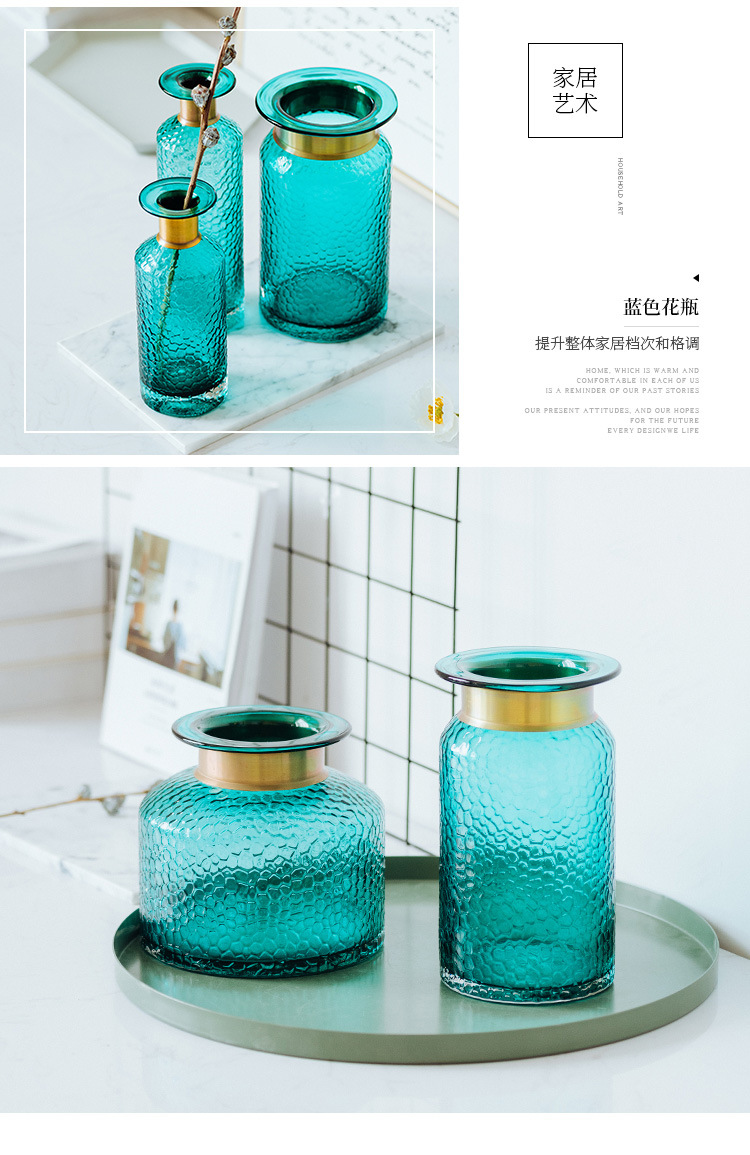 1JC21042 Blue Glass Flower Vase Home Decor (12)