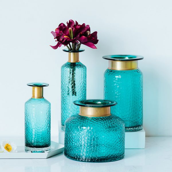 1JC21042 Blue Glass Flower Vase Home Decor (2)