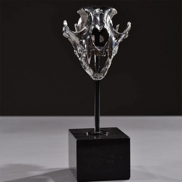 1JA16010 Skull Art Sculpture Resin Chrome Plated (2)