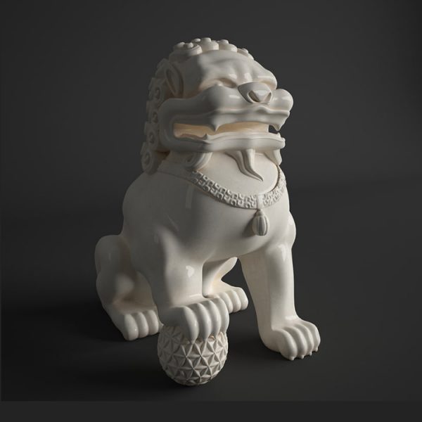 Foo Dog Statue White Porcelain (2)