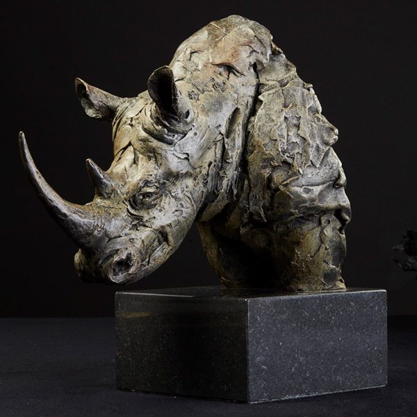 1JA27003 Rhino Head Sculpture Bronze Bust