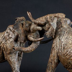 1JB19001 Bronze Fighting Elephant Statue (7)