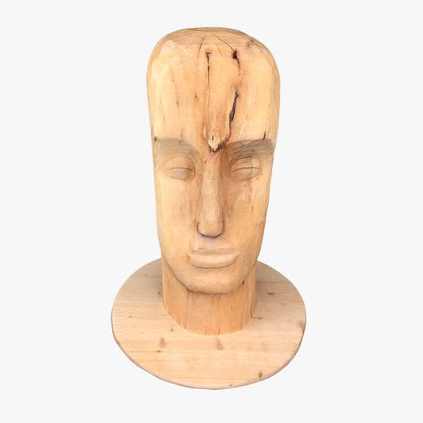 1L315004 Human Head Sculpture Wood Carved (1)