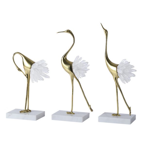 1K107003 Brass Crane Statue Crystal Tail (2)