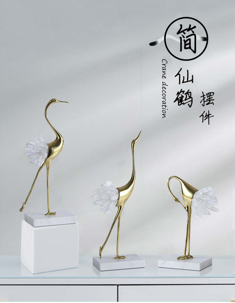 1K107003 Brass Crane Statue Crystal Tail (5)
