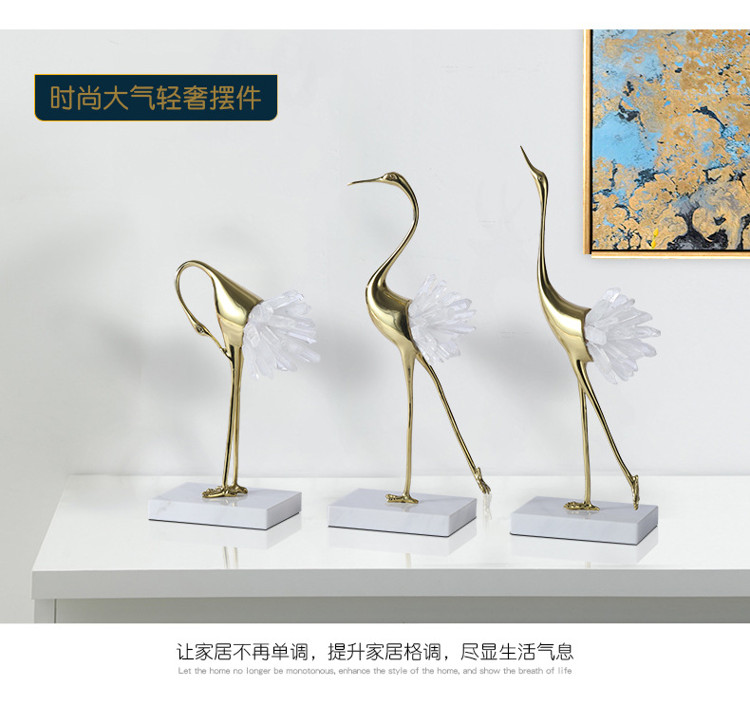 1K107003 Brass Crane Statue Crystal Tail (7)