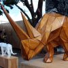 1L901003 Geometric Rhino Statue Corten Steel (1)