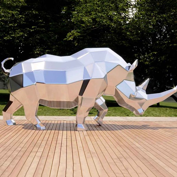 1L901003 Geometric Rhino Statue Corten Steel (3)