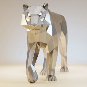 1L901003 Geometric Tiger St1L901003 Geometric Tiger Statue Stainless Steel (7)tue Stainless Steel (7)