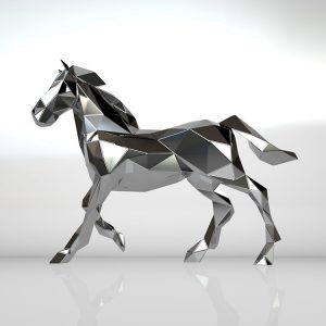 1LC23004 Geometric Horse Sculpture Stainless Steel (1)