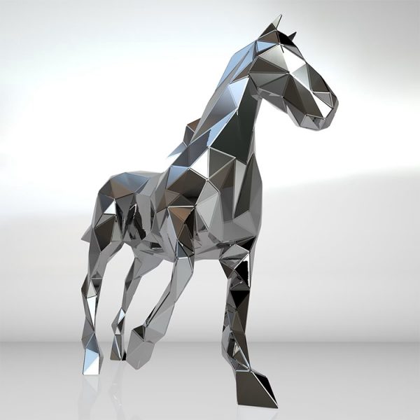 1LC23004 Geometric Horse Sculpture Stainless Steel (3)