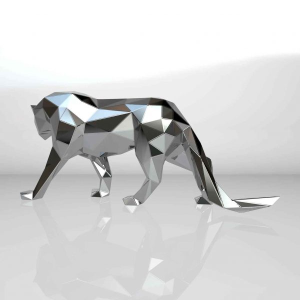 1LC23018 Feline Statue Sculpture Stainless Steel (4)