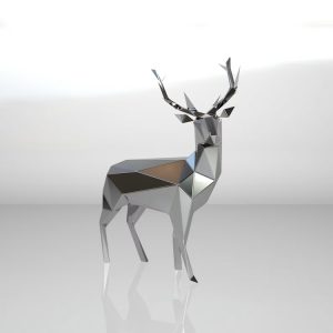 1LC23019 Geometric Deer Statue Stainless Steel (2)