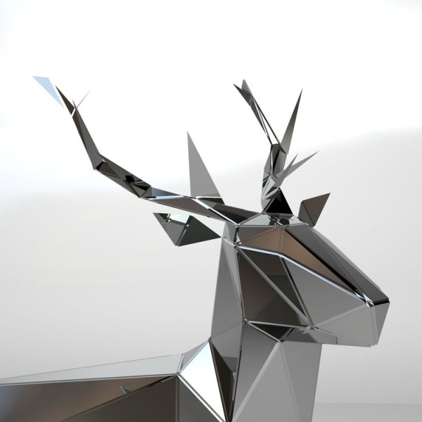 1LC23019 Geometric Deer Statue Stainless Steel (7)
