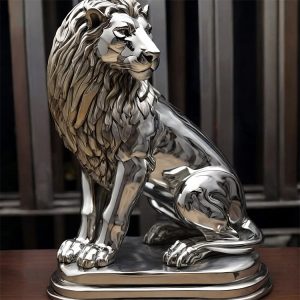 1M218002 sitting lion sculpture stainless steel (1)