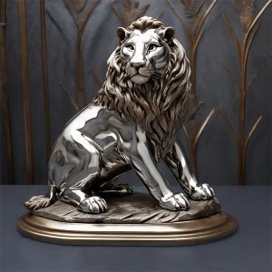 1M218002 sitting lion sculpture stainless steel (2)